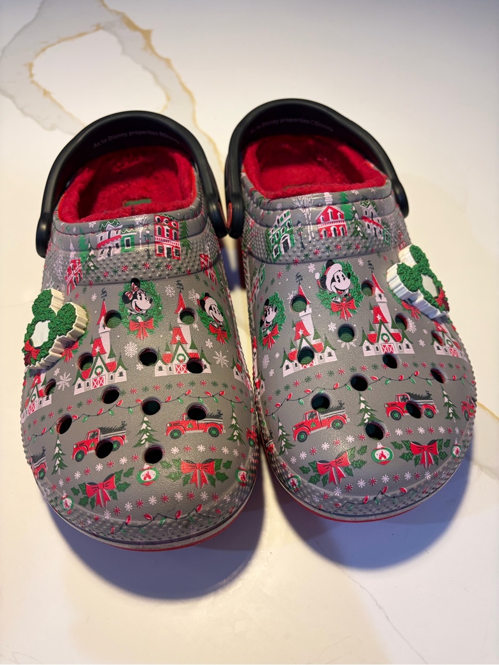 Crocs Disney Parks Holiday Mickey Mouse Fleece Lined Classic Clogs Women 9/Men 7 - Picture 2 of 9
